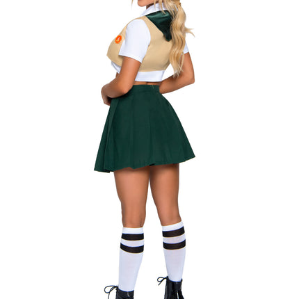 3 PC Sexy Scout Costume, Includes Top with Attached Vest and Badge Accents, Neckerchief, and Pleated Skirt - Multicolor - XS
