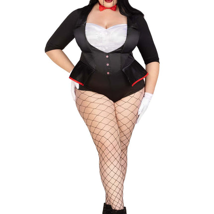 Plus Size 2 PC Pretty Puppet Costume, Includes Tuxedo Bodysuit and Bow Tie - Blk/White - 3X-4X