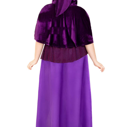 Plus Size 3 PC Black Magic Babe Costume, Includes Velvet Crop Top with Net Sleeves, Dual Slit Long Skirt with Glitter Elastic Garter, and Collared Caplet with Pointed Hood - Multicolor - 3X-4X