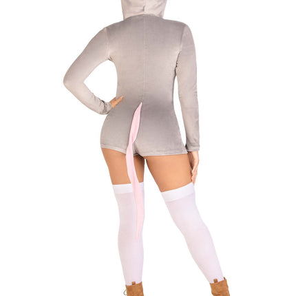 1 PC Comfy Mouse Costume, Includes Ultra-Soft Velvet Plush Zip Up Romper with Cheese Zipper Pull, Tail, And Ear Hood - Grey - XS