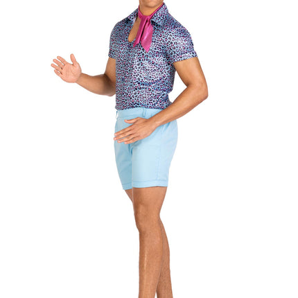 Men's 3 PC Mr Malibu Costume, Includes Button Up Leopard Print Shirt, Elastic Waist Shorts with Pockets, and Neck Scarf - Multicolor - LARGE