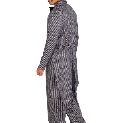 Men's 2 PC Pinstriped Tux Costume, Includes One-Piece Button Front Jumpsuit and Bow Tie - Blk/White - X-LARGE