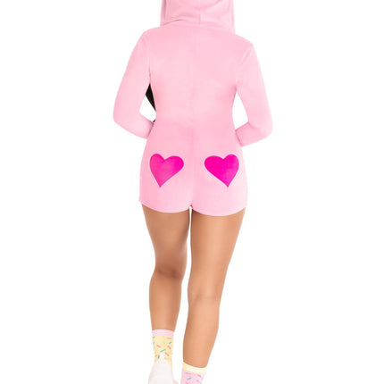 1 PC Sweetheart Bear Costume, Includes Ultra-Soft Velvet Plush Zip Up Romper with Heart Accents - Pink - SMALL