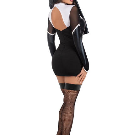 2 PC Holy Hottie Costume, Includes Boned Garter Dress with Cross Accents and Nun Habit - Blk/White - XS