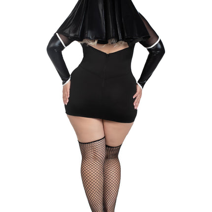 Plus Size 2 PC Holy Hottie Costume, Includes Boned Garter Dress with Cross Accents and Nun Habit - Blk/White - 3X-4X