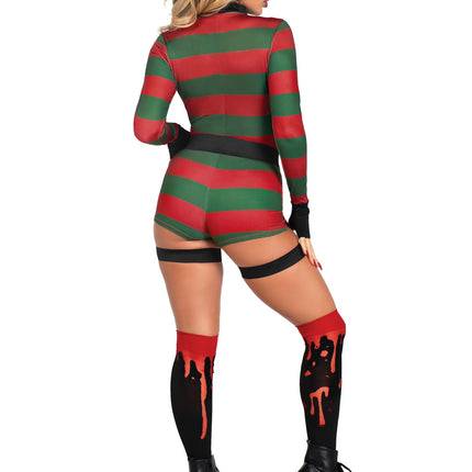 2 PC Dream Killer Costume, Includes Gloved High Neck Romper and Belt Harness - Multicolor - LARGE