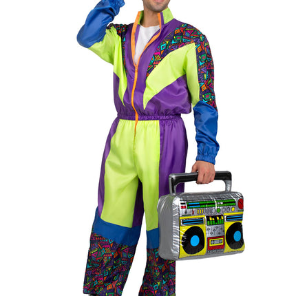 Men’s 2 PC Retro 80s Tracksuit Costume, Includes Zip-Up Tracksuit and Headband - Multicolor - MED/LGE