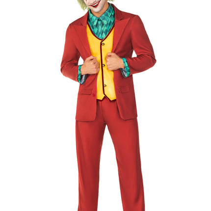 Men’s 3 PC Deviant Clown Costume, Includes Jacket with Attached Vest, Dickey and Pants - Multicolor - SMALL