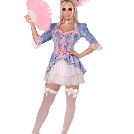 2 PC Marie Antoinette Costume, Includes Ruffle Trimmed Velvet and Lace Dress with Bow Accents and Shrug - Multicolor - SMALL