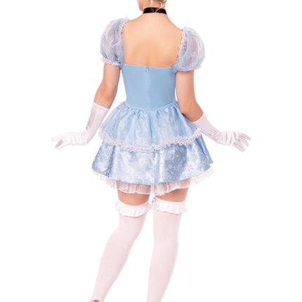 3 PC Ballroom Babe Costume, Includes Lace Trimmed Dress, Jewel Choker, and Headband - Blue - LARGE