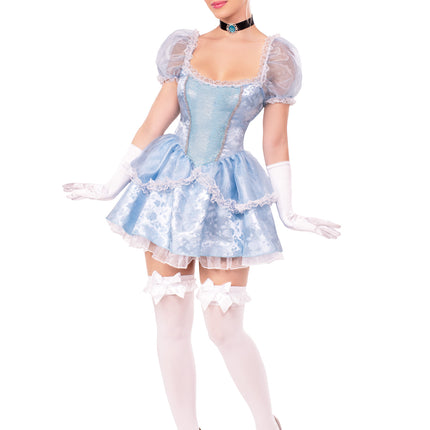 3 PC Ballroom Babe Costume, Includes Lace Trimmed Dress, Jewel Choker, and Headband - Blue - LARGE