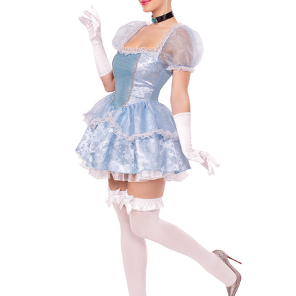 3 PC Ballroom Babe Costume, Includes Lace Trimmed Dress, Jewel Choker, and Headband - Blue - LARGE