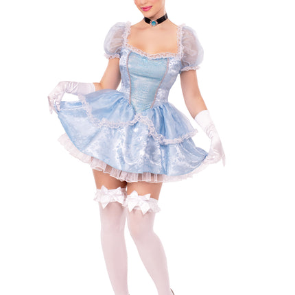 3 PC Ballroom Babe Costume, Includes Lace Trimmed Dress, Jewel Choker, and Headband - Blue - LARGE