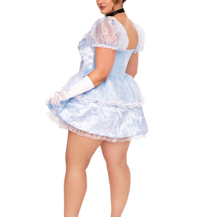 Plus Size 3 PC Ballroom Babe Costume, Includes Lace Trimmed Dress, Jewel Choker, and Headband - Blue - 3X-4X