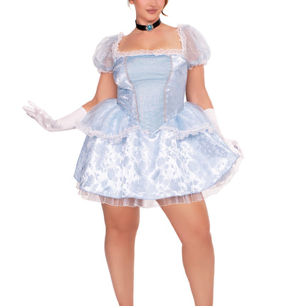 Plus Size 3 PC Ballroom Babe Costume, Includes Lace Trimmed Dress, Jewel Choker, and Headband - Blue - 3X-4X