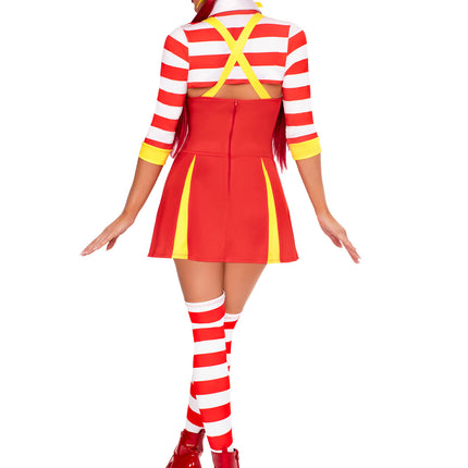 3 PC Ketchup Clown Costume, Includes Garter Dress with Attached Footless Thigh Highs, Collared Shrug, and 2 Hair Bows - Multicolor - MEDIUM