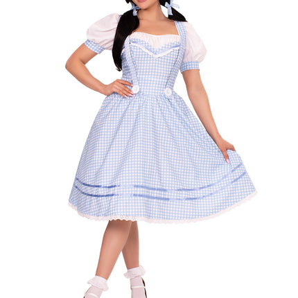 2 PC Kansas Sweetie Costume, Includes Eyelet Trimmed Gingham Dress with Sweetheart Bodice and (2) Matching Hair Ties - Blue - SMALL