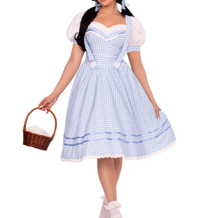 2 PC Kansas Sweetie Costume, Includes Eyelet Trimmed Gingham Dress with Sweetheart Bodice and (2) Matching Hair Ties - Blue - SMALL