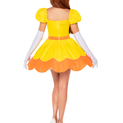 4 PC Sunflower Princess Costume, Includes Sequin Trimmed Dress, Pin-On Broach, Gloves, and Crown - Yellow/Ora - SMALL