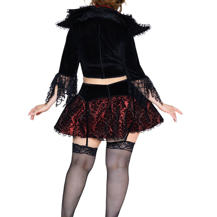Plus Size 2 PC Love Bite Vampire Costume, Includes Top with Lace Trimmed Stay-Up Collar and Garter Skirt. - Black/Red - 1X-2X