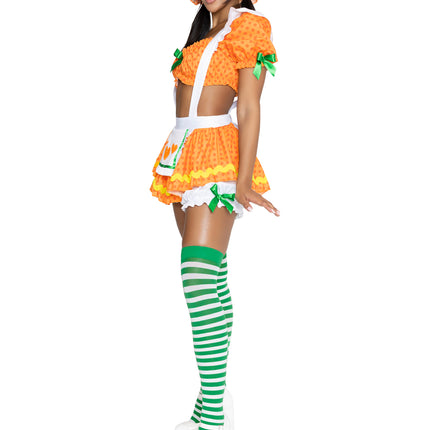 3 PC Blossom Babe Costume, Includes Polka-Dot Crop Top, Suspender Skirt with Attached Bloomers, and Bonnet. - Orange - LARGE