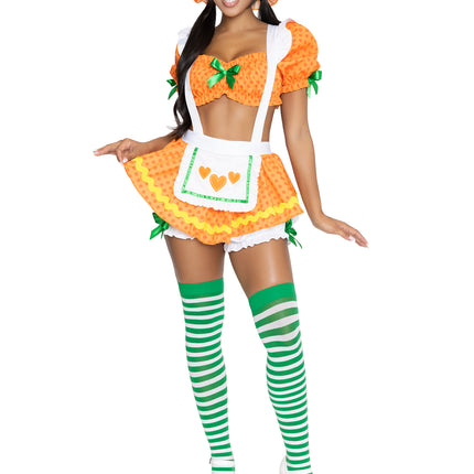 3 PC Blossom Babe Costume, Includes Polka-Dot Crop Top, Suspender Skirt with Attached Bloomers, and Bonnet. - Orange - LARGE
