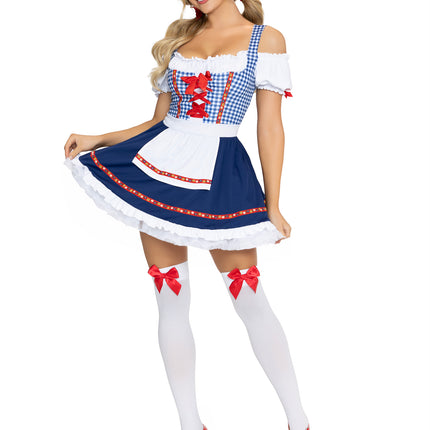 Oktoberfest Cutie Costume, Includes Gingham Apron Dress with Ribbon Trim - Multicolor - SMALL