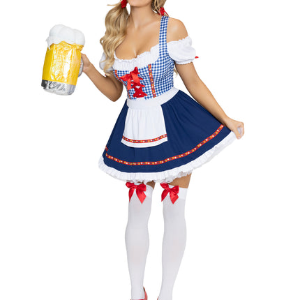 Oktoberfest Cutie Costume, Includes Gingham Apron Dress with Ribbon Trim - Multicolor - LARGE