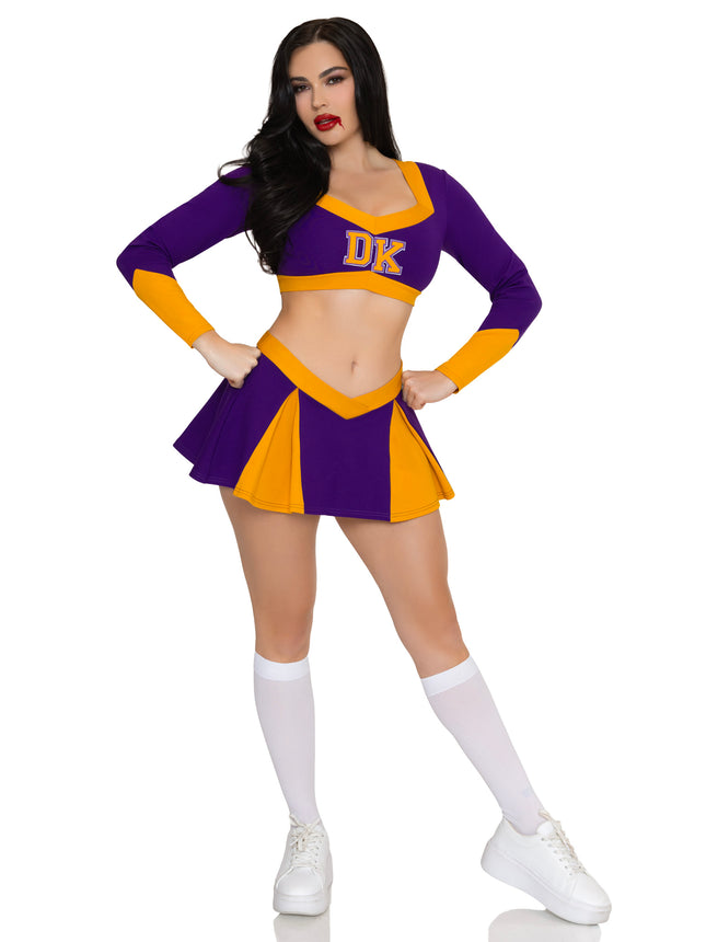 2 PC Killer Cheerleader Costume, Includes Crop Top and Pleated Skirt with Built-In Shorts. - Multicolor - XS