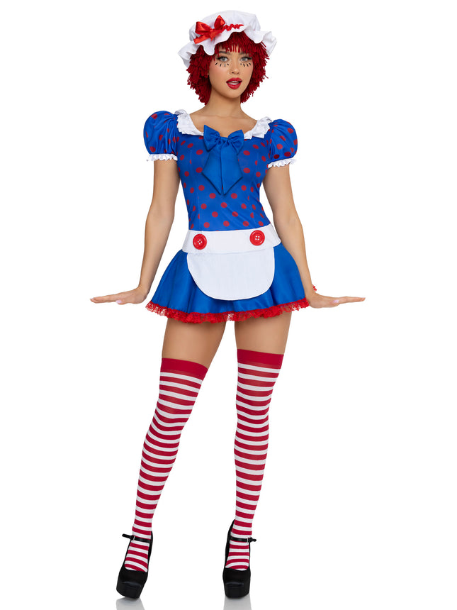 2 PC Darling Rag Doll Costume, Includes Apron Dress with Built-In Petticoat and Bonnet. - Multicolor - SMALL