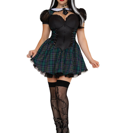 2 PC Stiched Up Sweetie Costume, Includes Dress with Lace-Up Side Detail and (4) Highlight Clip-In Hair Extensions. - Multicolor - SMALL