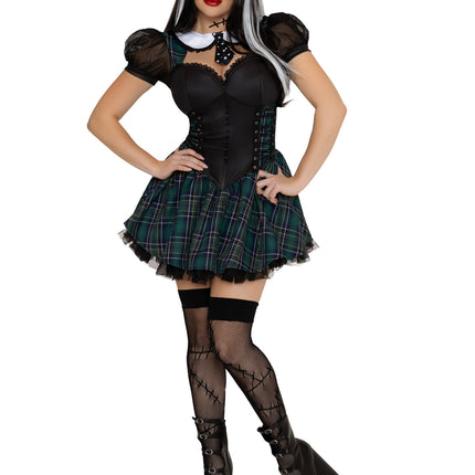 2 PC Stiched Up Sweetie Costume, Includes Dress with Lace-Up Side Detail and (4) Highlight Clip-In Hair Extensions. - Multicolor - SMALL