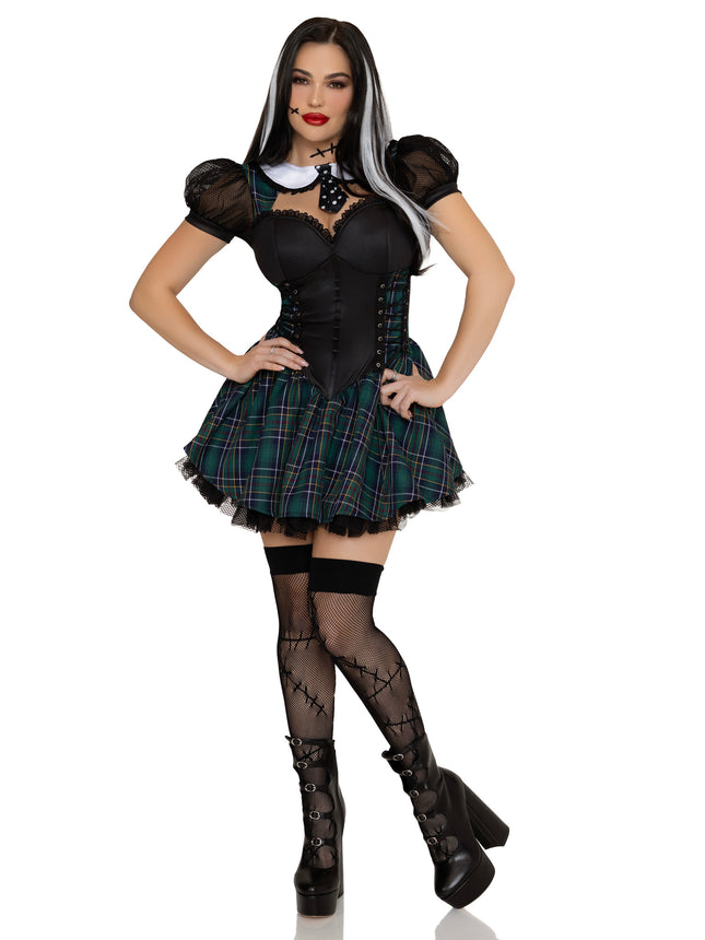 2 PC Stiched Up Sweetie Costume, Includes Dress with Lace-Up Side Detail and (4) Highlight Clip-In Hair Extensions. - Multicolor - LARGE