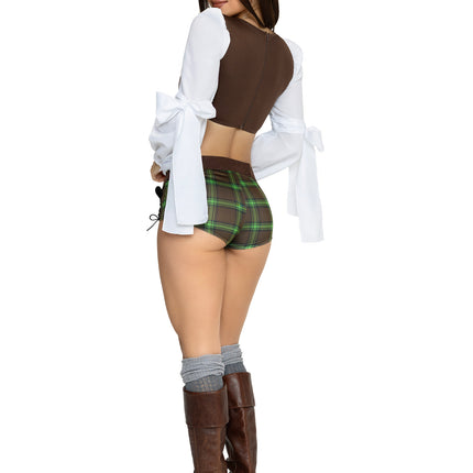 4 PC Swamp Sweetie Costume, Includes Peasant Crop Top with Sleeve Wrap, Shorts with Dual Lace-Up Detail, Belt, And Ear Headband. - Multicolor - SMALL