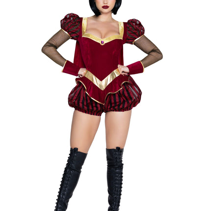 3 PC Tiny Tyrant Costume, Includes Bloomer Romper with Cape, Wrist Cuffs, and Hat. - Burgundy - SMALL