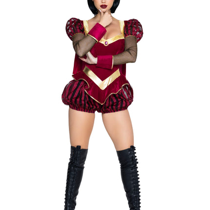 3 PC Tiny Tyrant Costume, Includes Bloomer Romper with Cape, Wrist Cuffs, and Hat. - Burgundy - MEDIUM