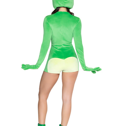 2 PC Flirty Froggy Costume, Includes Ultra-Soft Gloved Romper Cheeky Butt Detail and Bonnet. - Green - XS