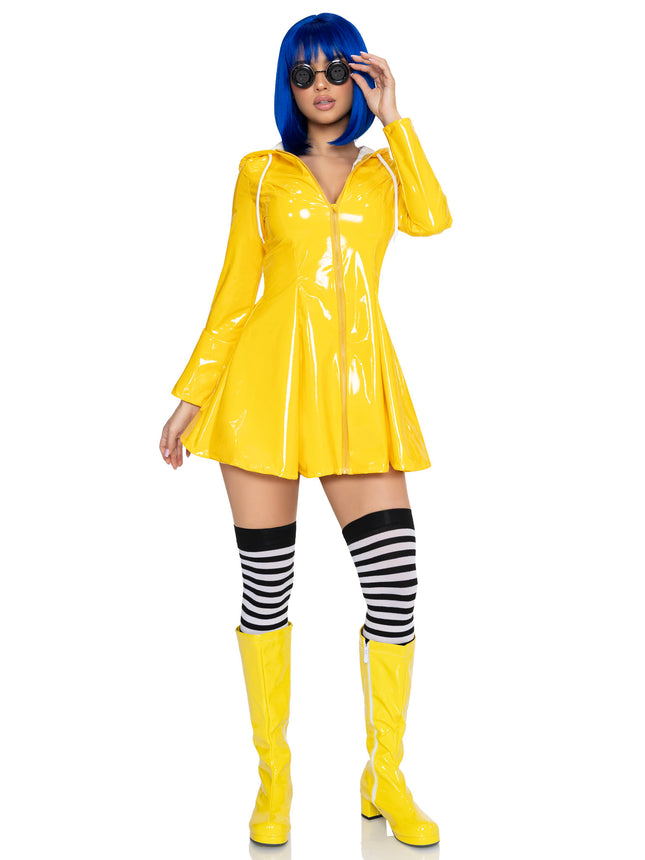 2 PC Rainy Day Rebel Costume, Includes Raincoat Dress and Glasses. - Yellow - SMALL