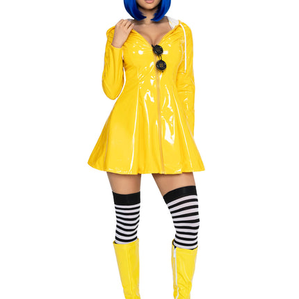 2 PC Rainy Day Rebel Costume, Includes Raincoat Dress and Glasses. - Yellow - MEDIUM
