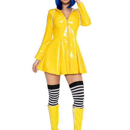 2 PC Rainy Day Rebel Costume, Includes Raincoat Dress and Glasses. - Yellow - MEDIUM