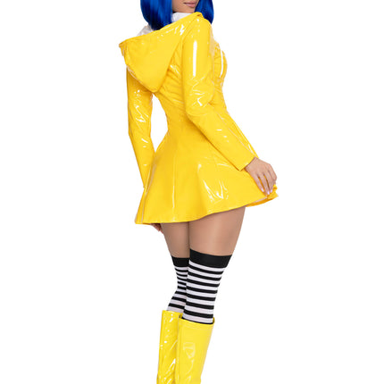 2 PC Rainy Day Rebel Costume, Includes Raincoat Dress and Glasses. - Yellow - LARGE