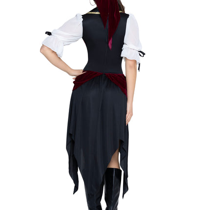 2 PC Pirate Beauty Costume, Includes Dress with Brocade Waist and Chiffon Sleeves, Attached Velvet Sash with Buckle Detail, and Matching Head Scarf. - Multicolor - X-LARGE