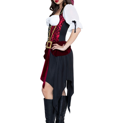 2 PC Pirate Beauty Costume, Includes Dress with Brocade Waist and Chiffon Sleeves, Attached Velvet Sash with Buckle Detail, and Matching Head Scarf. - Multicolor - X-LARGE