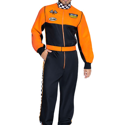 Men's 2 PC Grand Prix Pro Costume, Includes Jumpsuit with Pockets, Two-Way Zipper, and Belt. - Multicolor - X-LARGE
