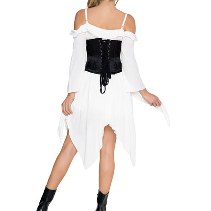 Steel Boned Satin Waist Cincher with Full Busk Closer and Lace-Up Back. - Black - SMALL