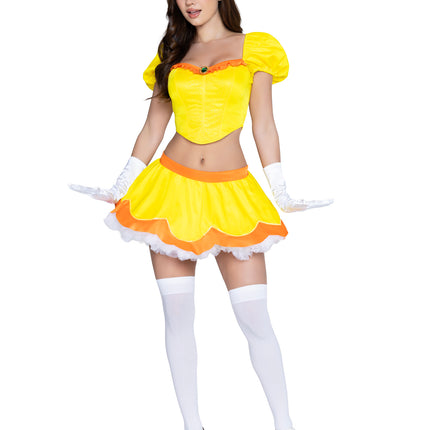 3 PC Flirty Flower Princess Costume, Includes Boned Top with Jewel Accent, Skirt, and Headband. - Yellow - SMALL