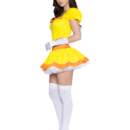 3 PC Flirty Flower Princess Costume, Includes Boned Top with Jewel Accent, Skirt, and Headband. - Yellow - SMALL