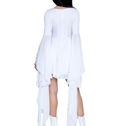 1 PC Frankie's Bride Costume, Includes Corset Dress with Lace-Up Back and Chiffon Flounce Sleeves. - White - LARGE