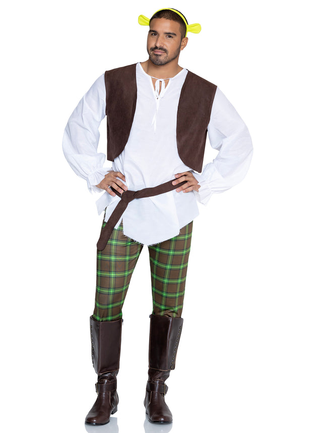 Men's 5 PC Swamp Thing Costume, Includes Tunic Shirt, Vest, Pants, Belt, and Headband. - Multicolor - X-LARGE