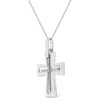 .925 Sterling Silver Prong-Set Diamond Accent Cross 18" Pendant Necklace (I-J Color, I1-I2 Clarity)